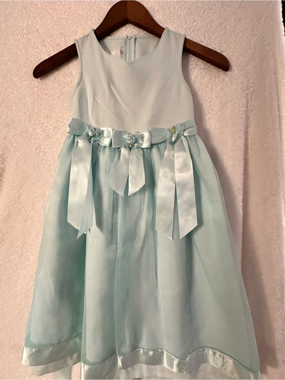 Bonnie Jean Light Aqua Satin & Organza Flower Sash Party Dress